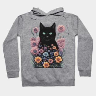 Retro black Cat with Flowers Hoodie